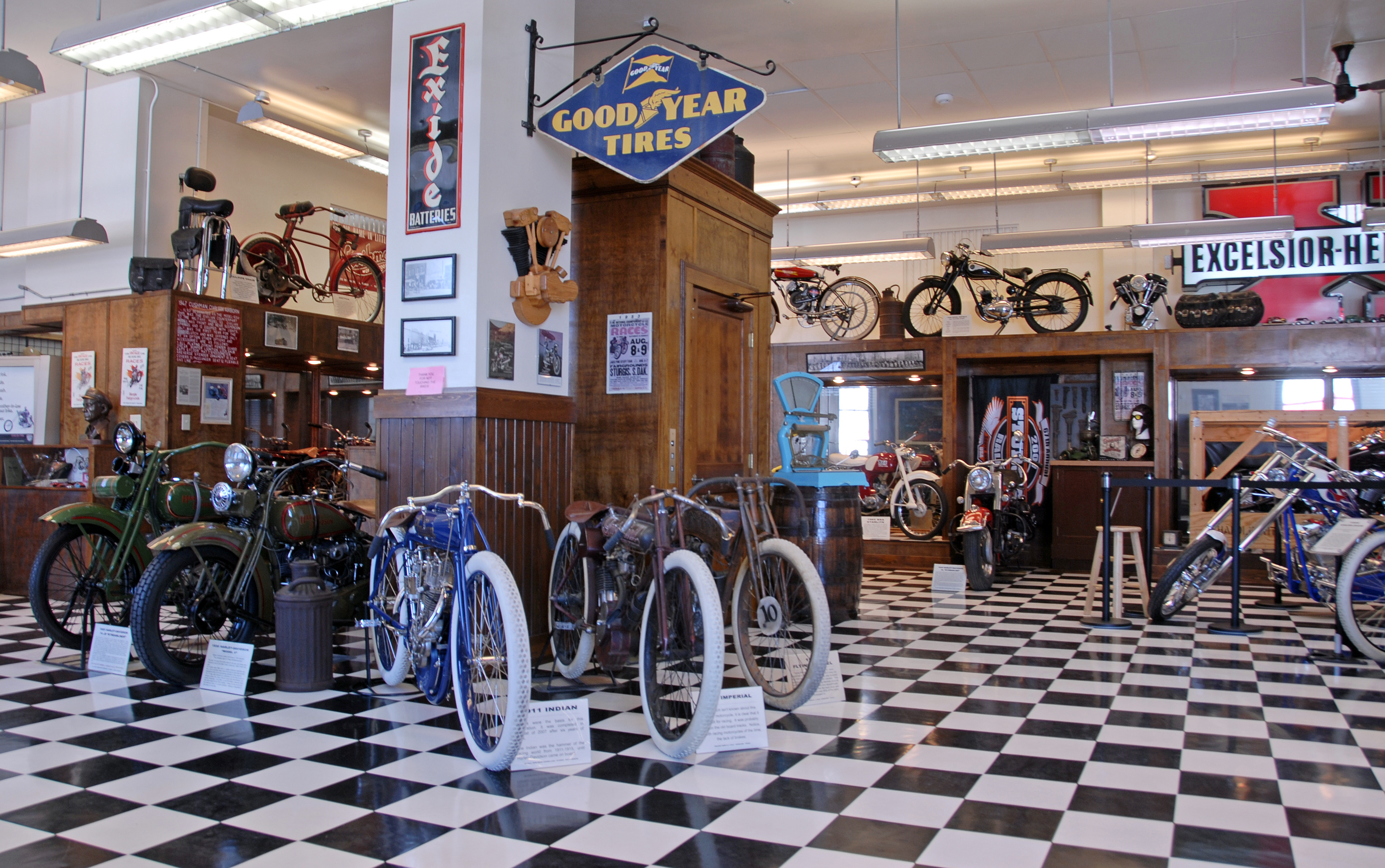Vintage bikes on display at the Sturgis Motorcycle Museum & Hall of Fame